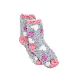 Cozy Gray and Pink Heart Socks